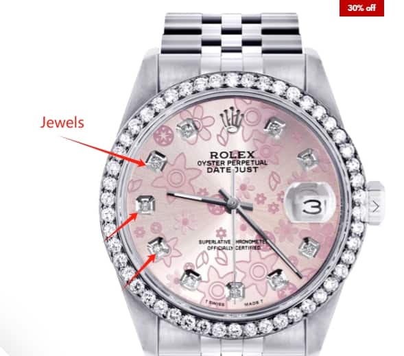 Watch dial with jewels